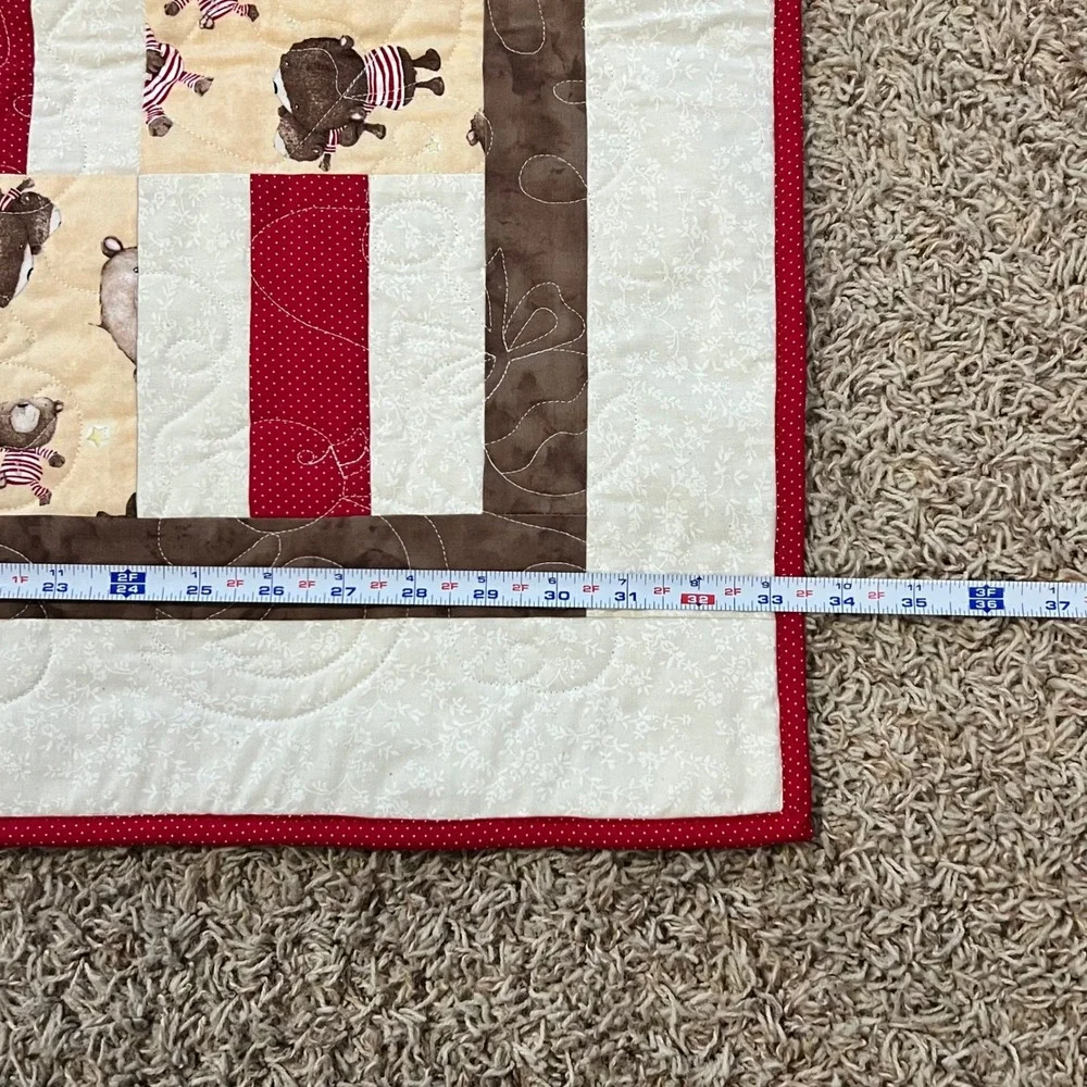 Handmade Quilt Baby Toddler Cute Bears Red White‎ Brown Patchwork Bandana